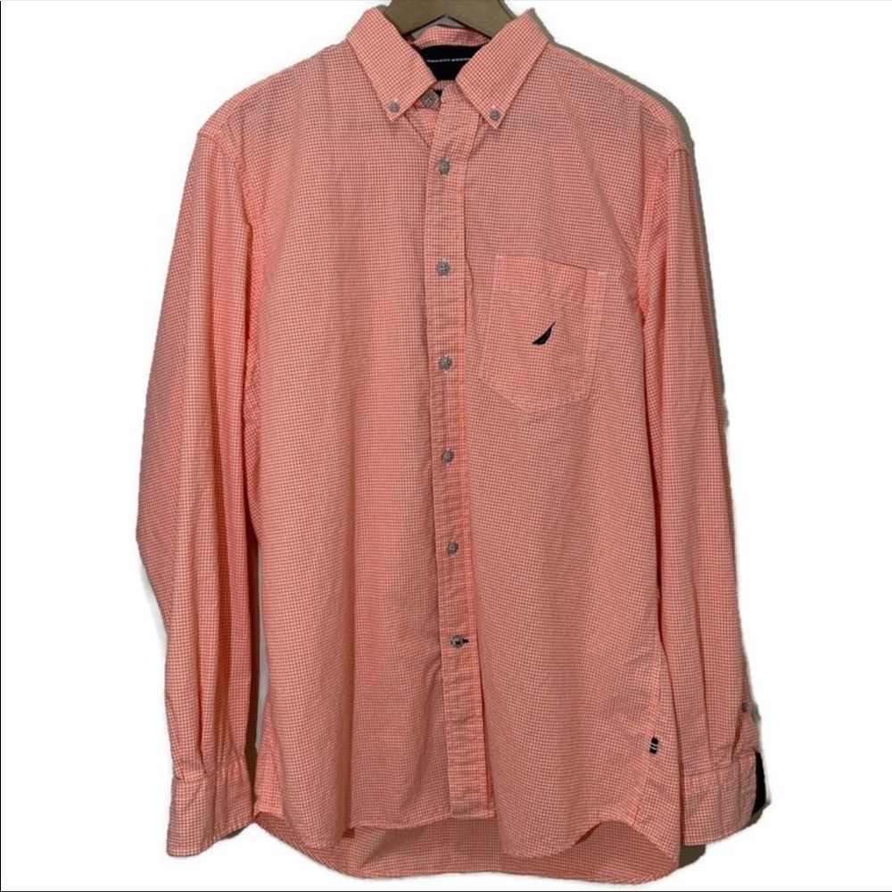 Nautica orange white button down shirt